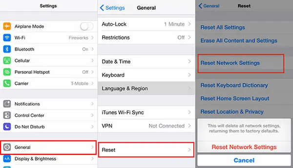 Steps to reset network settings on iPhone مراحل ریست تنظیمات شبکه در آیفون