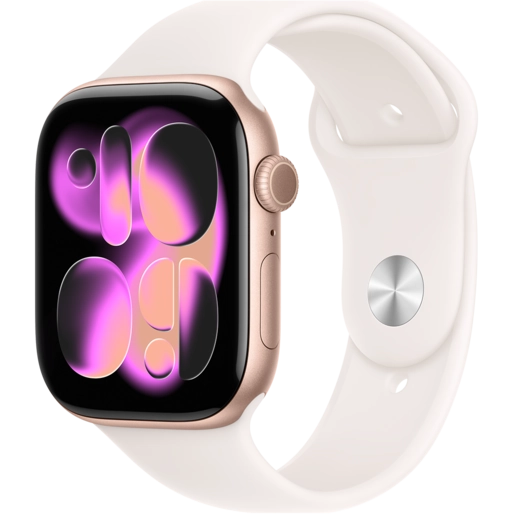 اپل واچ سری 11 سایز 46mm رزگلد با بند اسپرت سیلیکون لایت بلاش
