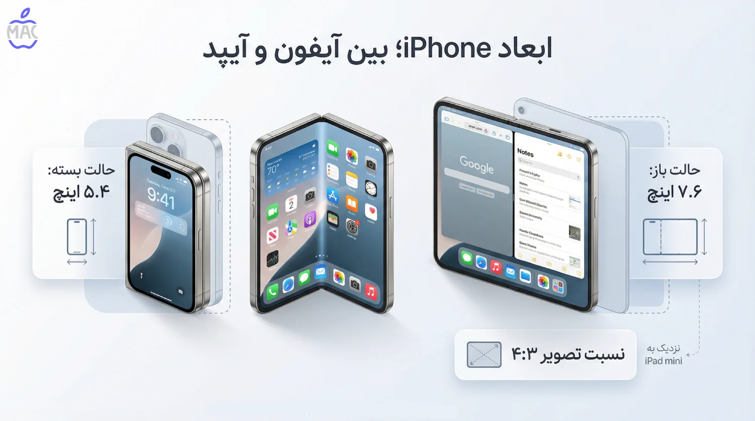 Apple Pencil iPhone Fold Support – MacIran ابعاد iPhone Fold؛ جایی بین آیفون و آیپد